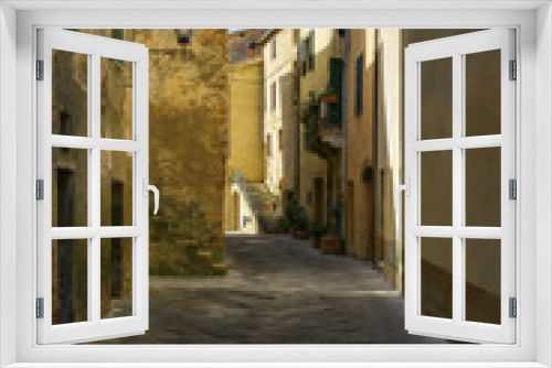 Fototapeta Naklejka Na Ścianę Okno 3D - Picturesque corner of a quaint hill town in Italy, Pienza, Tuscany, Italy, UE