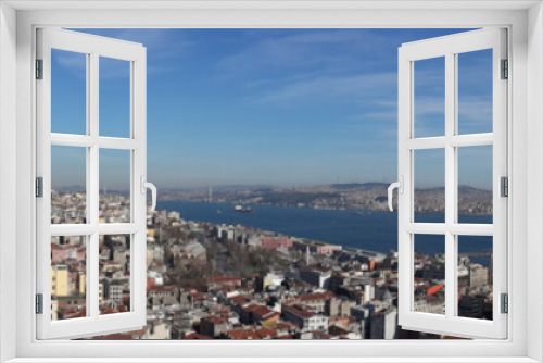 Fototapeta Naklejka Na Ścianę Okno 3D - İstanbul şehrinin Galata Kulesinden panoramik görüntüsü gezisi seyahat deniz gökyüzü ve İstanbul panoraması fotoğraf