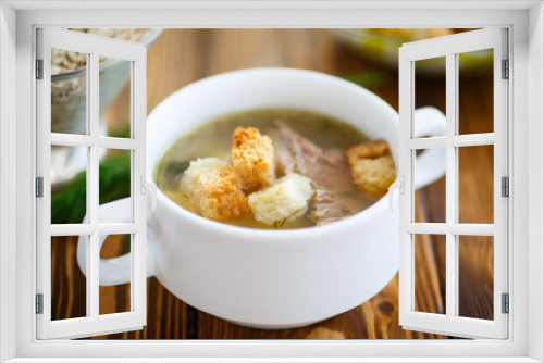 Fototapeta Naklejka Na Ścianę Okno 3D - oat soup with croutons