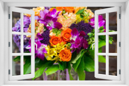 Fototapeta Naklejka Na Ścianę Okno 3D - Flowers bouquet with orchids and hidrangea