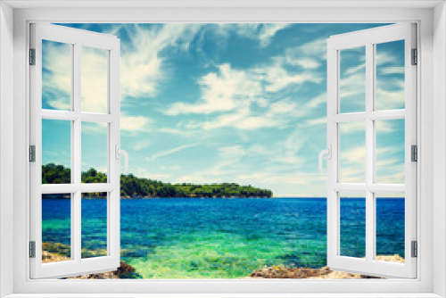 Fototapeta Naklejka Na Ścianę Okno 3D - Summer Seascape with Azure Water and Clouds