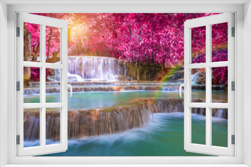 Fototapeta Naklejka Na Ścianę Okno 3D - Waterfall in rain forest (Tat Kuang Si Waterfalls at Luang praba