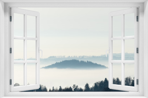 Fototapeta Naklejka Na Ścianę Okno 3D - Hill above the Fog
