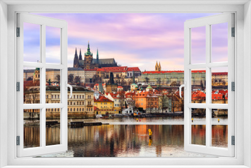 Fototapeta Naklejka Na Ścianę Okno 3D - View of Prague castle (Czech: Prazsky hrad) and Charles Bridge (Czech: Karluv Most), Prague, Czech Republic
