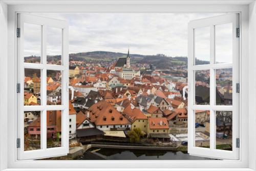 CESKY KRUMLOV, CZECH REPUBLIC Panoramic old town and castle view surrounded by Vltava River