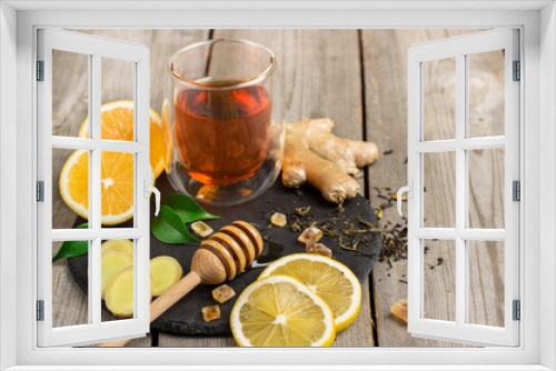 Fototapeta Naklejka Na Ścianę Okno 3D - Ginger tea and ingredients