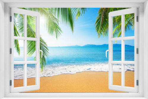 Fototapeta Naklejka Na Ścianę Okno 3D - Palm and tropical beach