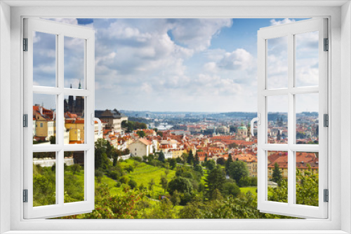 Fototapeta Naklejka Na Ścianę Okno 3D - View over historic center of Prague with castle, Czech Republic