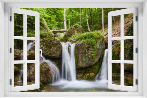Fototapeta Naklejka Na Ścianę Okno 3D - waterfall in green forest