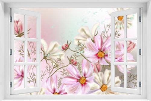 Fototapeta Naklejka Na Ścianę Okno 3D - Background or illustration with cosmos  flowers in retro style