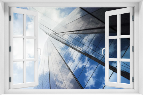 Fototapeta Naklejka Na Ścianę Okno 3D - Abstract office windows and blue sky refection.