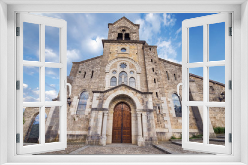 Fototapeta Naklejka Na Ścianę Okno 3D - Church of San Vicente Martir and San Sebastian at dusk, in Frias, Burgos, Spain.