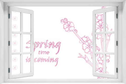 Fototapeta Naklejka Na Ścianę Okno 3D - Greeting card with flower plum and inscription - Spring time is