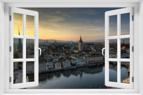 Fototapeta Naklejka Na Ścianę Okno 3D - View from Grossmuenster, Zürich, Switzerland.