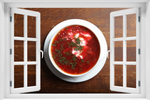 Fototapeta Naklejka Na Ścianę Okno 3D - Bowl of red beetroot soup