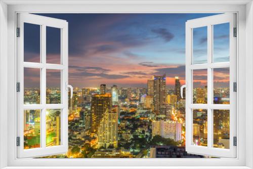 Fototapeta Naklejka Na Ścianę Okno 3D - Bangkok Cityscape, Business district with high building at twilight time, Bangkok, Thailand