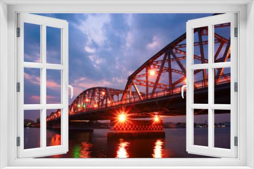 Fototapeta Naklejka Na Ścianę Okno 3D - Krung Thon Bridge, is a bridge over the Chao Phraya River Bangkok Thailand with sunrise