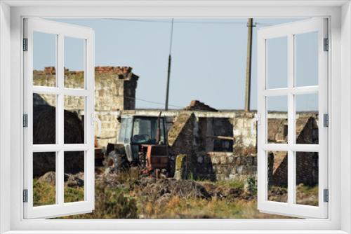 Fototapeta Naklejka Na Ścianę Okno 3D - Old tractor in ruins cow farm