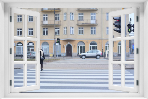 Fototapeta Naklejka Na Ścianę Okno 3D - Warsaw, Poland - February 14, 2016: pedestrian cross road in Warsaw, Poland