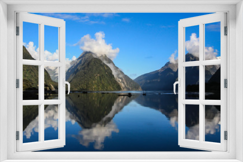 Fototapeta Naklejka Na Ścianę Okno 3D - Spiegelung im Milford Sound