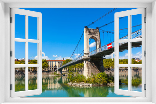 Fototapeta Naklejka Na Ścianę Okno 3D - Old Passerelle du College bridge over Rhone river in Lyon, Franc