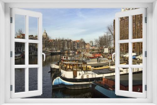 Fototapeta Naklejka Na Ścianę Okno 3D - Boats in Amsterdam Canal, Holland