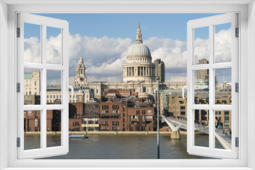 Fototapeta Naklejka Na Ścianę Okno 3D - St. Paul?s cathedral London and Millennium Bridge over River Thames