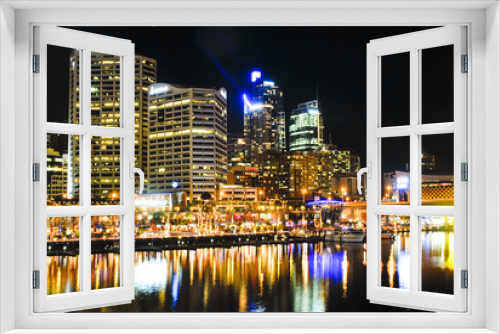 Fototapeta Naklejka Na Ścianę Okno 3D - Darling Harbour bei Nacht in Sydney, Australien