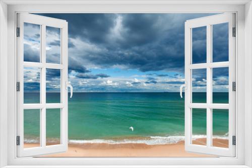 Fototapeta Naklejka Na Ścianę Okno 3D - exotic tropical beach, golden sand and beautiful clouds