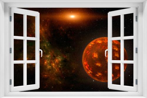 Fototapeta Naklejka Na Ścianę Okno 3D - Cosmos scene with red planet, nebula and stars in space