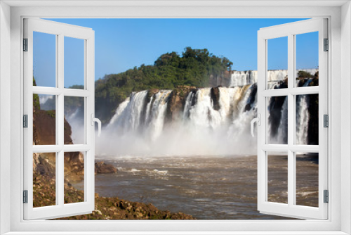 Fototapeta Naklejka Na Ścianę Okno 3D - Iguazu falls seen from Iguazu river border - from below