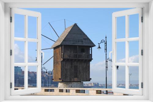 Fototapeta Naklejka Na Ścianę Okno 3D - Nessebar, Bulgaria, February 2016. Windmill in Old Nessebar. Ill
