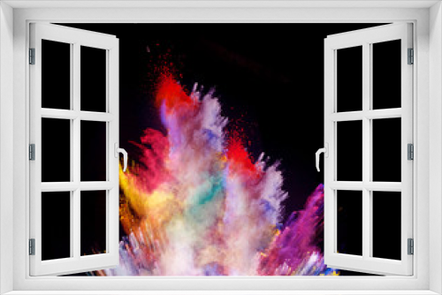 Fototapeta Naklejka Na Ścianę Okno 3D - Explosion of colored powder on black background