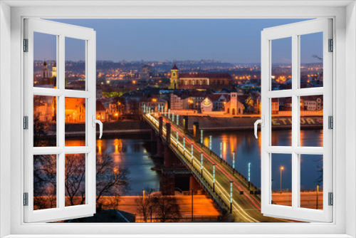 Night panorama of the river and Kaunas from Aleksotas hill, Kaunas, Lithuania.