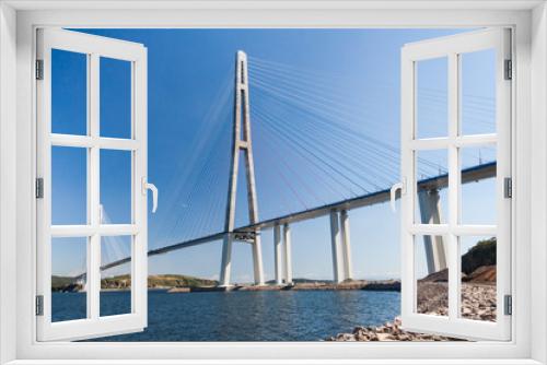 Fototapeta Naklejka Na Ścianę Okno 3D - Suspension Russkiy Bridge seen from Russkiy island in Vladivostok,  Russia