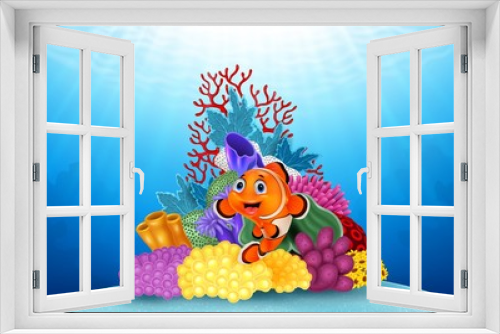 Fototapeta Naklejka Na Ścianę Okno 3D - Happy clown fish and beautiful underwater world with corals