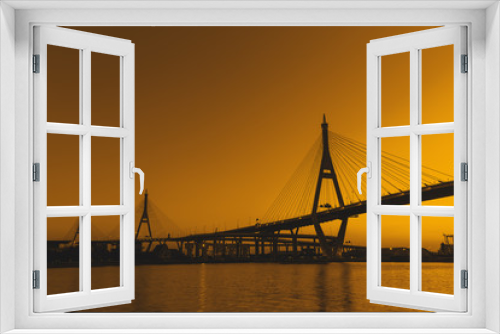Fototapeta Naklejka Na Ścianę Okno 3D - Silhouette Bhumibol Bridge or Industrial Ring Road bridge at twi