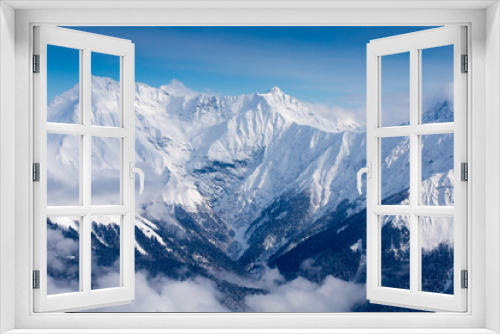 Fototapeta Naklejka Na Ścianę Okno 3D - top view to Caucasian mountains peaks covered by snow 