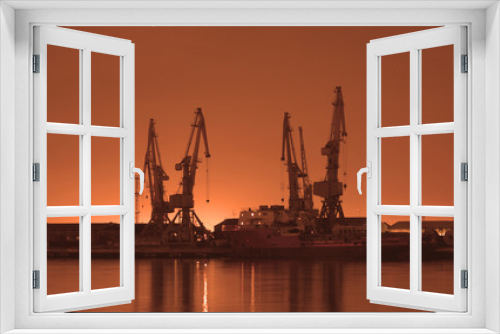 Fototapeta Naklejka Na Ścianę Okno 3D - baku port at night at sunrise