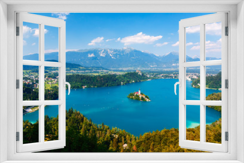 Fototapeta Naklejka Na Ścianę Okno 3D - Panoramic view of Bled Lake, Slovenia