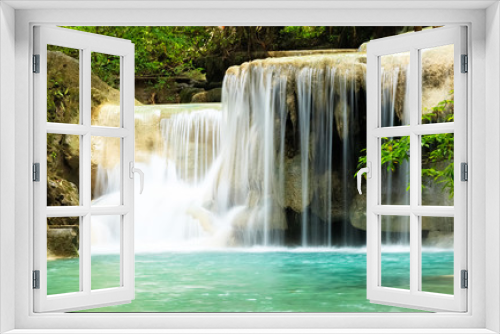 Fototapeta Naklejka Na Ścianę Okno 3D - Deep Forest Waterfall in Kanchanaburi, Thailand