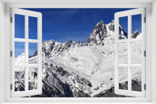 Fototapeta Naklejka Na Ścianę Okno 3D - Large panoramic view on Mount Ushba at sunny day