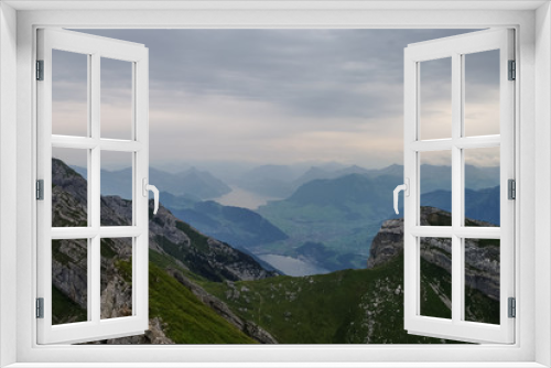 Fototapeta Naklejka Na Ścianę Okno 3D - Beautiful view to Lucerne lake (Vierwaldstattersee), mountain Rigi and Buergerstock from Pilatus, Swiss Alps, Central Switzerland