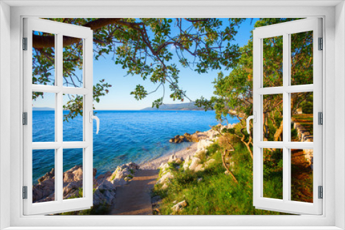 Fototapeta Naklejka Na Ścianę Okno 3D - Amazing rocky beach with cristalic clean sea water with pine trees n the coast of Adriatic Sea, Istria, Croatia