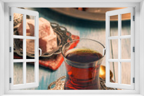 Fototapeta Naklejka Na Ścianę Okno 3D - Turkish tea with authentic glass cup