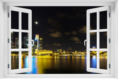 Fototapeta Naklejka Na Ścianę Okno 3D - Landscape of the Singapore financial district and business buildings in lights at night outdoors