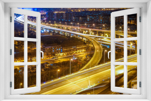 Fototapeta Naklejka Na Ścianę Okno 3D - aerial night view of shanghai illuminated overpass