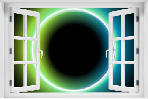 Fototapeta Naklejka Na Ścianę Okno 3D - Neon circle. Neon green light. electric frame. Vintage frame. Retro neon lamp. Space for text. Glowing neon background. Abstract electric background. Neon sign circle. Glowing electric circle.