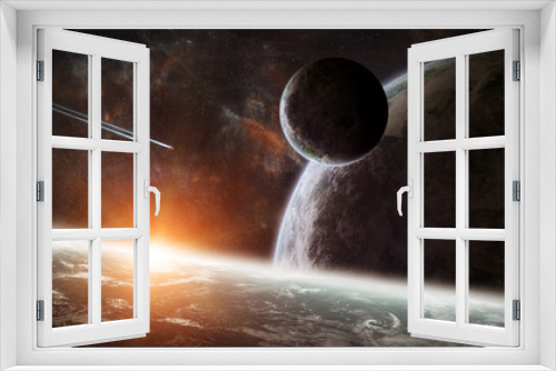 Fototapeta Naklejka Na Ścianę Okno 3D - Sunrise over group of planets in space