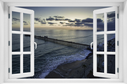 Fototapeta Naklejka Na Ścianę Okno 3D - Oceanside pier at sunset. This is a single image aerial view from about 400'.